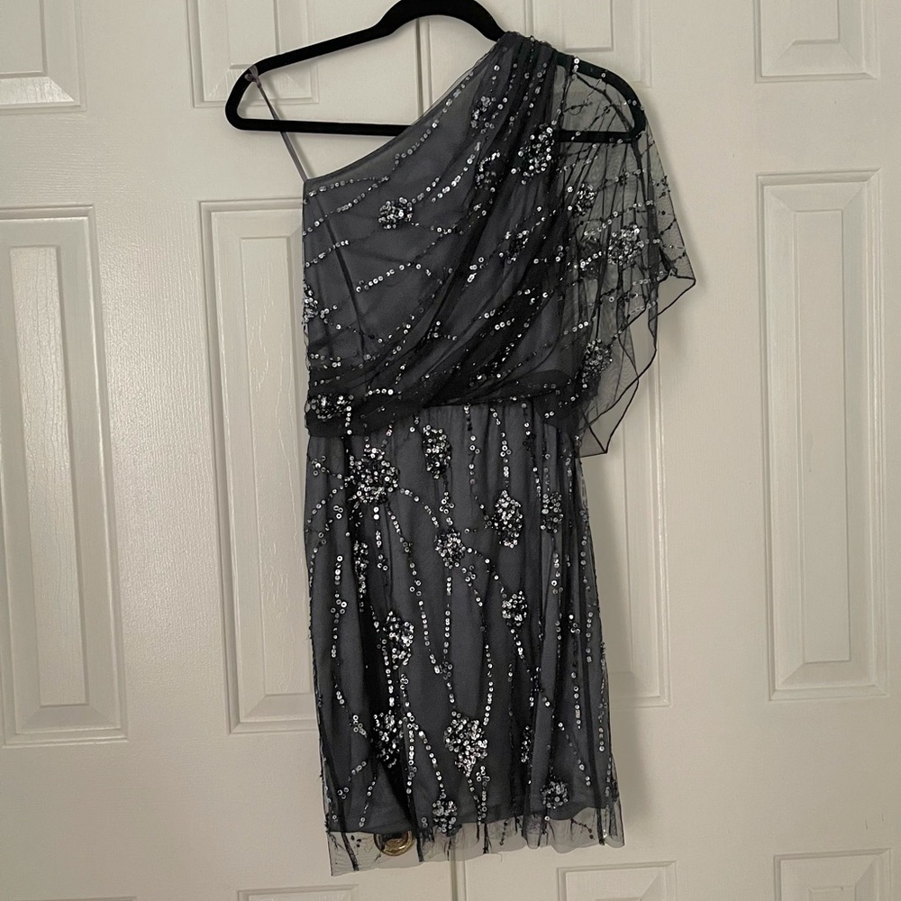 Navy blue one shoulder cocktail dress
